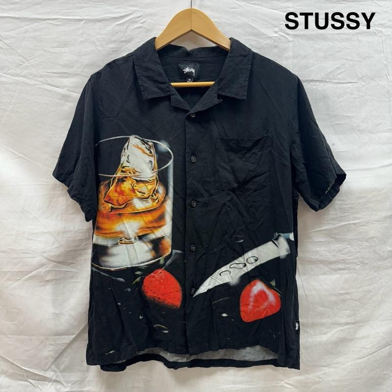 ステューシー STUSSY シャツ、ブラウス 半袖 COCKTAIL SHIRT カクテルシャツ オープンカラー 開襟 半袖 レーヨン M 黒 / ブラック / black メンズ USED 古着 中古 50134782