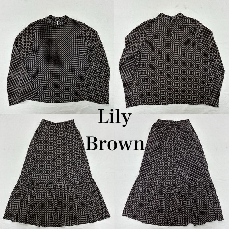 リリー ブラウン Lily Brown セットアップ セットアップ プルオーバー ブラウス ロング スカート セットアップ LFKB196100 FREE 総柄 紺 / ネイビー / navy X 橙 / オレンジ / orange X ベージュ / ベージュ / beige レディース USED 古着 中古 50134914
