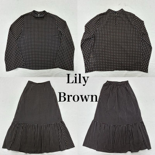 リリー ブラウン Lily Brown セットアップ セットアップ プルオーバー ブラウス ロング スカート セットアップ LFKB196100 FREE 総柄 紺 / ネイビー / navy X 橙 / オレンジ / orange X ベージュ / ベージュ / beige レディース USED 古着 中古 50134914