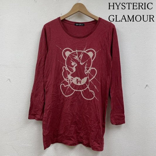 ヒステリックグラマー HYSTERIC GLAMOUR Tシャツ 長袖 半袖 Tシャツ 弾痕 ヒスベア ファックベア クマ プリント クルーネック シャツ カットソー FREE キャラクター X プリント 赤 / レッド / red レディース USED 古着 中古 50135070