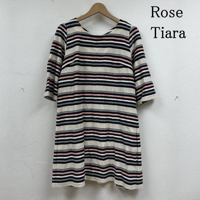 ローズティアラ Rose Tiara ワンピース ひざ丈スカート ノーカラー ボーダー チュニック ワンピース バックリボン 大きいサイズ 42 ボーダー柄 マルチカラー / マルチカラー / multicolor レディース USED 古着 中古 50135220