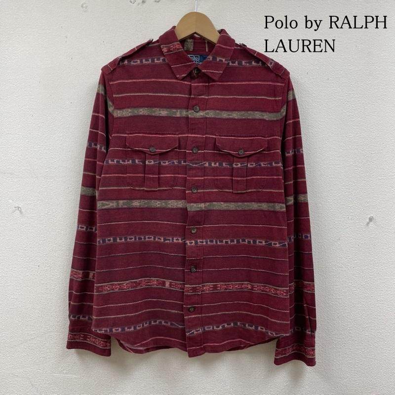 ポロバイラルフローレン Polo by RALPH LAUREN シャツ、ブラウス 長袖 90s 00s ネイティブ ボーダー シャツ 両胸 フラップ ポケット 総柄 M ボーダー柄 X ネイティブ柄 えんじ / ワインレッド / dark red メンズ USED 古着 中古 50135329