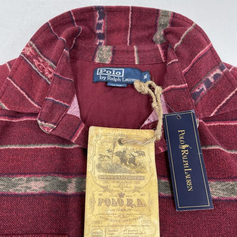 ポロバイラルフローレン Polo by RALPH LAUREN シャツ、ブラウス 長袖 90s 00s ネイティブ ボーダー シャツ 両胸 フラップ ポケット 総柄 M ボーダー柄 X ネイティブ柄 えんじ / ワインレッド / dark red メンズ USED 古着 中古 50135329