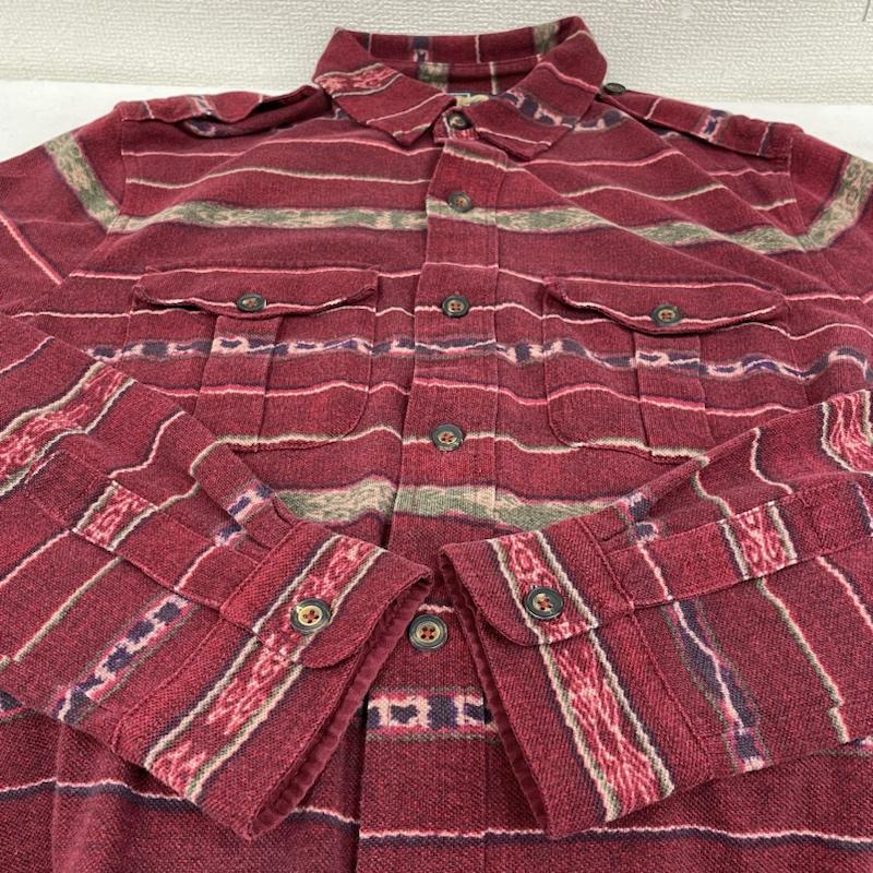 ポロバイラルフローレン Polo by RALPH LAUREN シャツ、ブラウス 長袖 90s 00s ネイティブ ボーダー シャツ 両胸 フラップ ポケット 総柄 M ボーダー柄 X ネイティブ柄 えんじ / ワインレッド / dark red メンズ USED 古着 中古 50135329