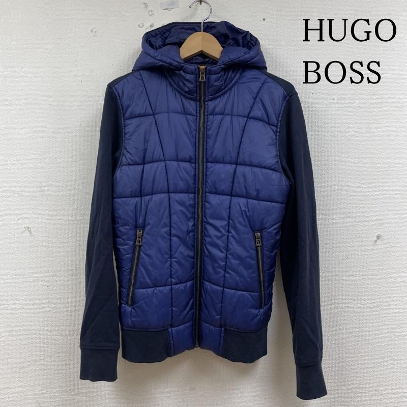 ヒューゴボス HUGO BOSS ジャケット、上着 ジャンパー、ブルゾン 中綿 ジャケット ブルゾン ニット切替 ジップアップ ハイブリッド ロゴプレート フード S ロゴ、文字 紺 / ネイビー / navy メンズ USED 古着 中古 50135331