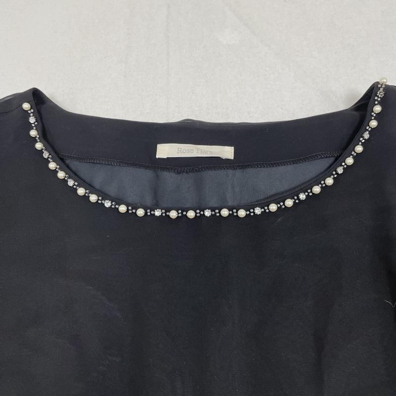 ローズティアラ Rose Tiara ワンピース ひざ丈スカート ワンピース ドレス 花柄 刺繍 フレア シア―素材 フリル パール ビジュー付き エレガントドレス 42 刺繍 X 花柄 X 無地 黒 / ブラック / black X 桃 / ピンク / pink レディース USED 古着 中古 50135344