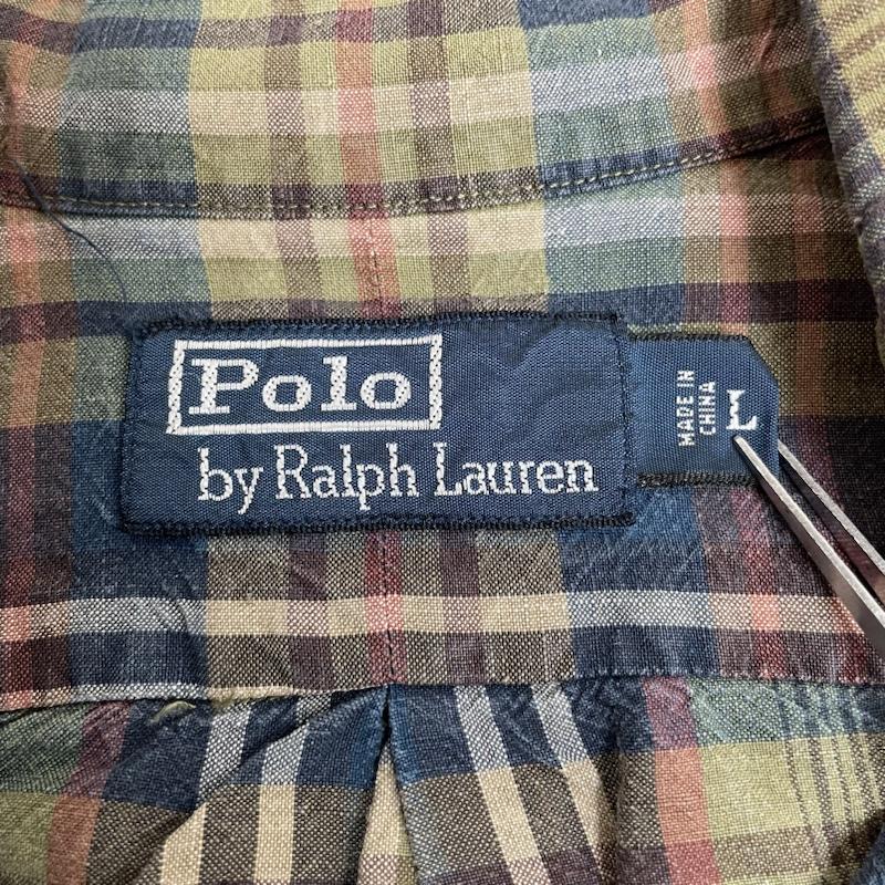 ポロバイラルフローレン Polo by RALPH LAUREN シャツ、ブラウス 長袖 長袖 シャツ ブラウス チェック柄 リネン 麻 64％ シルク 36％ サファリシャツ L チェック マルチカラー / マルチカラー / multicolor メンズ USED 古着 中古 50135399