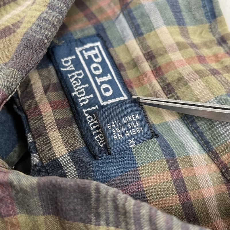 ポロバイラルフローレン Polo by RALPH LAUREN シャツ、ブラウス 長袖 長袖 シャツ ブラウス チェック柄 リネン 麻 64％ シルク 36％ サファリシャツ L チェック マルチカラー / マルチカラー / multicolor メンズ USED 古着 中古 50135399