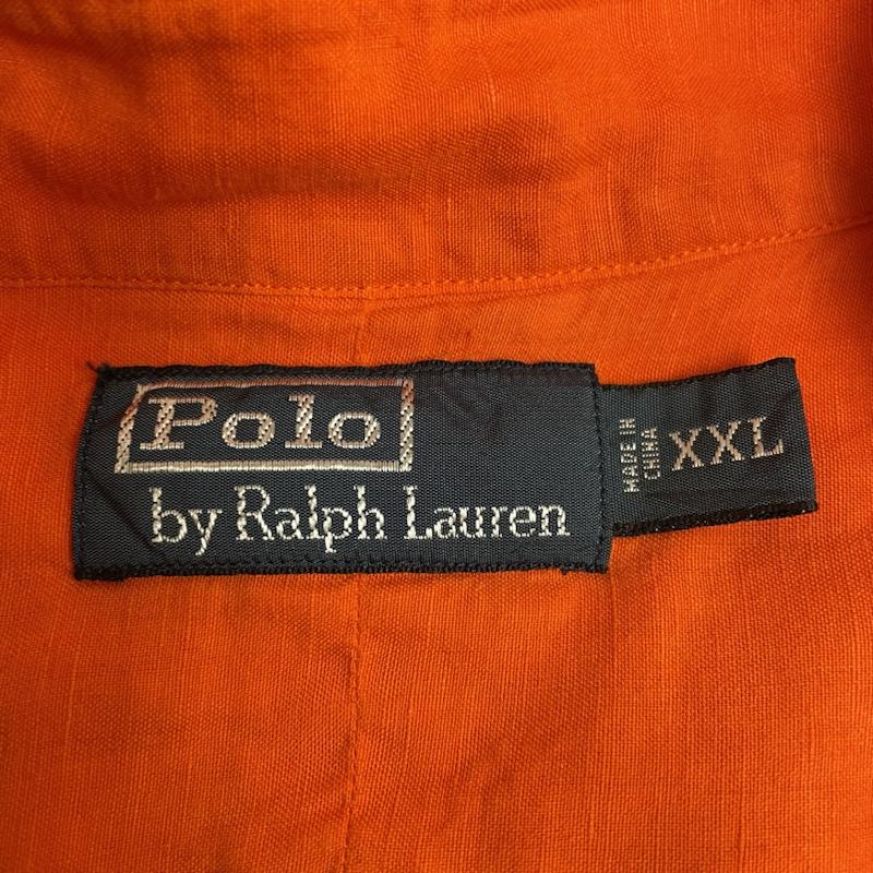 ポロバイラルフローレン Polo by RALPH LAUREN シャツ、ブラウス 半袖 90s 半袖 シャツ ブラウス デザインシャツ 胸ポケット ロゴ 刺繍 リネン 麻 シルク XXL 無地 橙 / オレンジ / orange メンズ USED 古着 中古 50135401