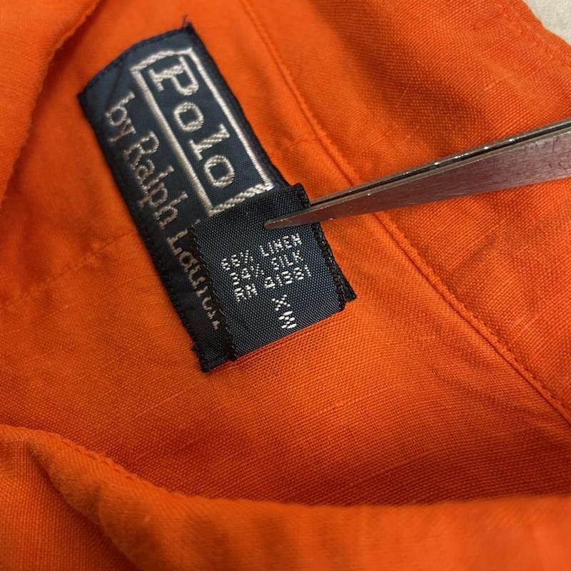 ポロバイラルフローレン Polo by RALPH LAUREN シャツ、ブラウス 半袖 90s 半袖 シャツ ブラウス デザインシャツ 胸ポケット ロゴ 刺繍 リネン 麻 シルク XXL 無地 橙 / オレンジ / orange メンズ USED 古着 中古 50135401