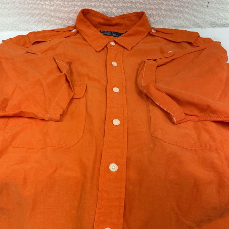 ポロバイラルフローレン Polo by RALPH LAUREN シャツ、ブラウス 半袖 90s 半袖 シャツ ブラウス デザインシャツ 胸ポケット ロゴ 刺繍 リネン 麻 シルク XXL 無地 橙 / オレンジ / orange メンズ USED 古着 中古 50135401