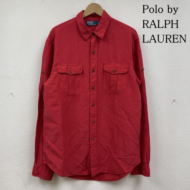 ポロバイラルフローレン Polo by RALPH LAUREN シャツ、ブラウス 長袖 90s 長袖 サファリ シャツ リネン 66% 麻 シルク 34% 無地 L 無地 赤 / レッド / red メンズ USED 古着 中古 50135420