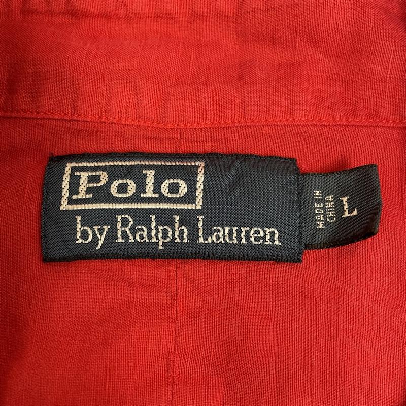 ポロバイラルフローレン Polo by RALPH LAUREN シャツ、ブラウス 長袖 90s 長袖 サファリ シャツ リネン 66% 麻 シルク 34% 無地 L 無地 赤 / レッド / red メンズ USED 古着 中古 50135420