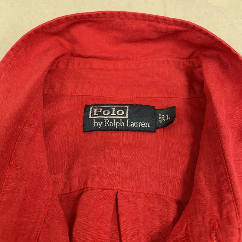 ポロバイラルフローレン Polo by RALPH LAUREN シャツ、ブラウス 長袖 90s 長袖 サファリ シャツ リネン 66% 麻 シルク 34% 無地 L 無地 赤 / レッド / red メンズ USED 古着 中古 50135420