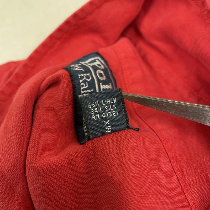 ポロバイラルフローレン Polo by RALPH LAUREN シャツ、ブラウス 長袖 90s 長袖 サファリ シャツ リネン 66% 麻 シルク 34% 無地 L 無地 赤 / レッド / red メンズ USED 古着 中古 50135420