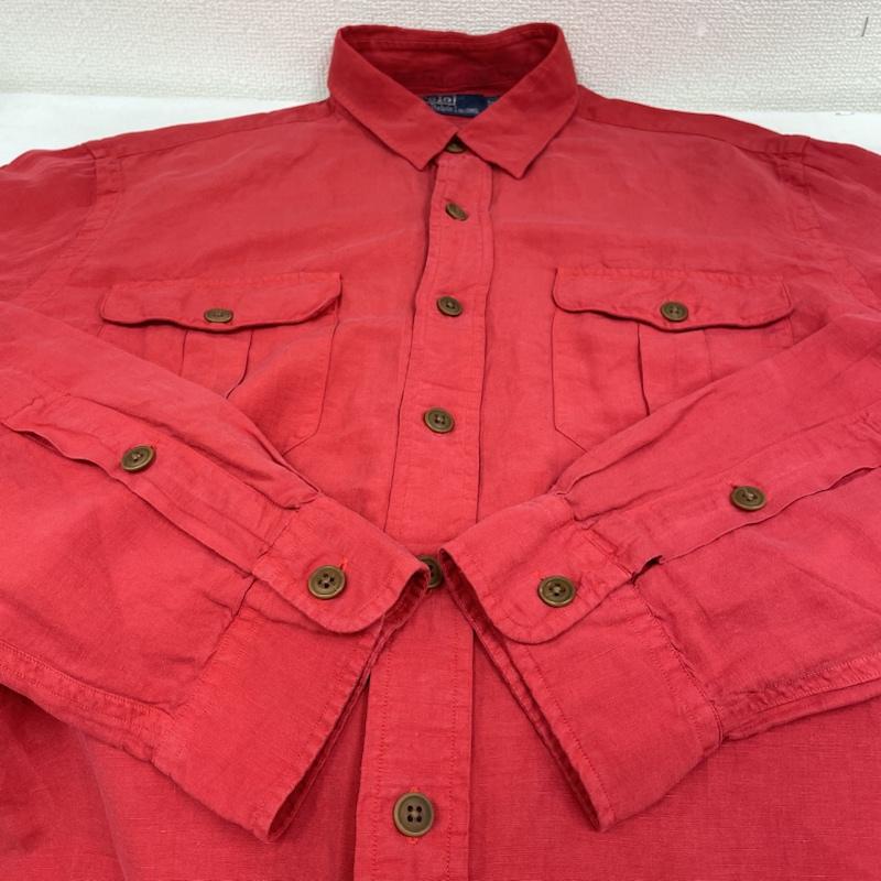 ポロバイラルフローレン Polo by RALPH LAUREN シャツ、ブラウス 長袖 90s 長袖 サファリ シャツ リネン 66% 麻 シルク 34% 無地 L 無地 赤 / レッド / red メンズ USED 古着 中古 50135420