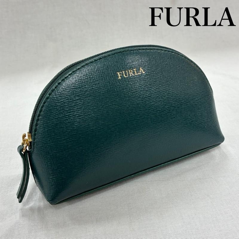 フルラ FURLA ポーチ ポーチ 化粧 コスメ ポーチ ファスナー式 ゴールド金具 - ワンポイント X ロゴ、文字 緑 / グリーン / green X 金 / ゴールド / gold color レディース USED 古着 中古 50135511