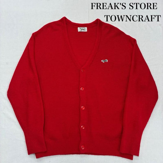 フリークスストア FREAK S STORE カーディガン 長袖 TOWNCRAFT タウンクラフト The Fox アクリル カーディガン 薄手 213-3315 FREE ワンポイント X ロゴ、文字 赤 / レッド / red メンズ USED 古着 中古 50135557