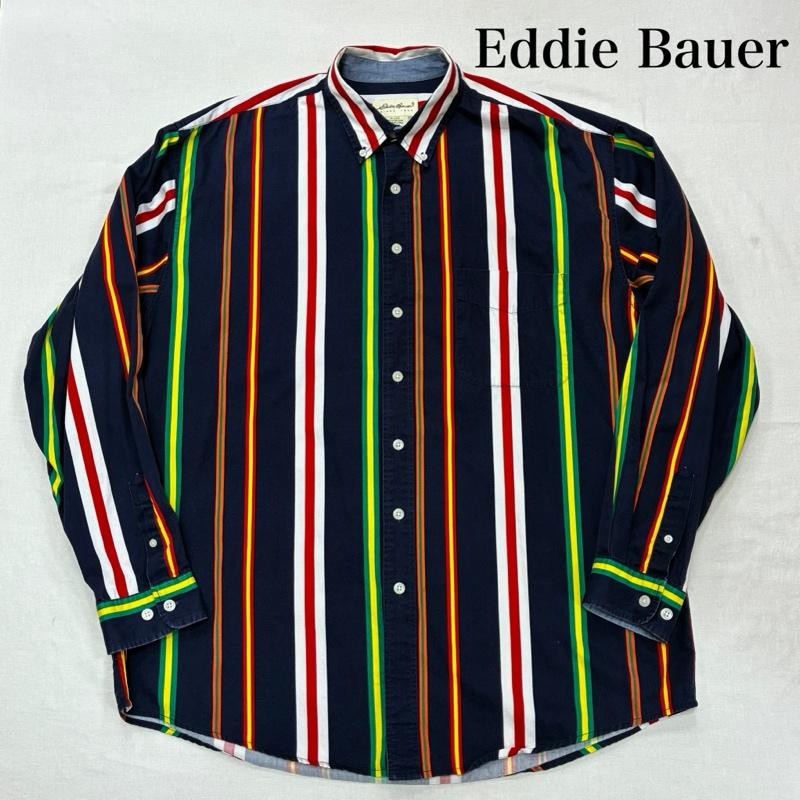 エディーバウアー Eddie Bauer シャツ、ブラウス 長袖 90 s 90年代 白タグ マルチストライプ ボタンダウン シャツ コットン ビッグサイズ XL ストライプ マルチカラー / マルチカラー / multicolor メンズ USED 古着 中古 50135561
