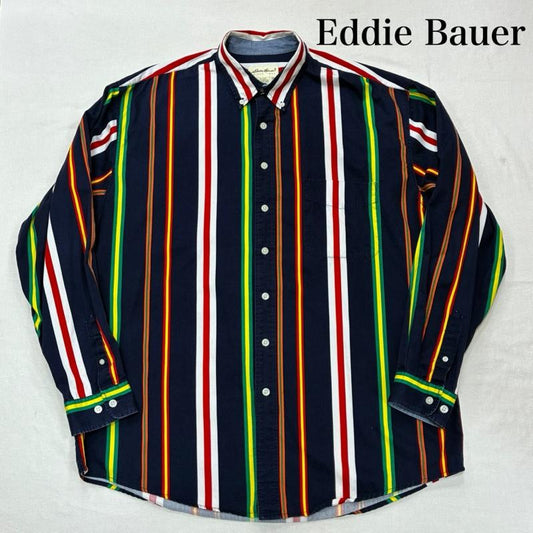 エディーバウアー Eddie Bauer シャツ、ブラウス 長袖 90 s 90年代 白タグ マルチストライプ ボタンダウン シャツ コットン ビッグサイズ XL ストライプ マルチカラー / マルチカラー / multicolor メンズ USED 古着 中古 50135561