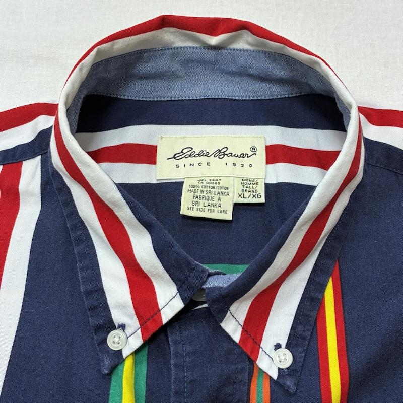 エディーバウアー Eddie Bauer シャツ、ブラウス 長袖 90 s 90年代 白タグ マルチストライプ ボタンダウン シャツ コットン ビッグサイズ XL ストライプ マルチカラー / マルチカラー / multicolor メンズ USED 古着 中古 50135561