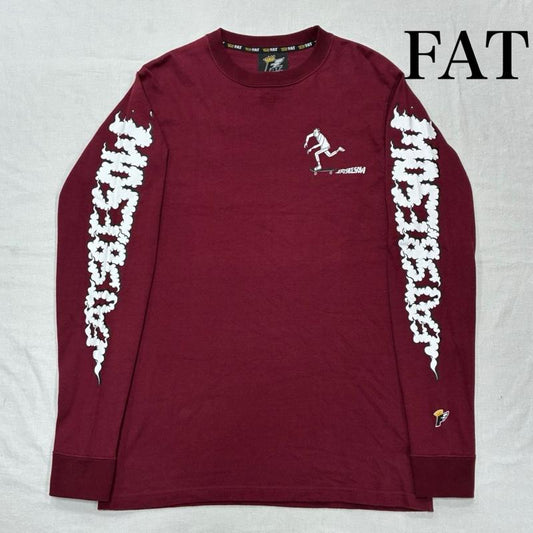 エフエイティー FAT Tシャツ 長袖 ESOW sb トリプルコラボ ヘビーオンス UNCLE SPEED L/S TEE 袖プリント ロンT L ロゴ、文字 X プリント えんじ / ワインレッド / dark red メンズ USED 古着 中古 50135593