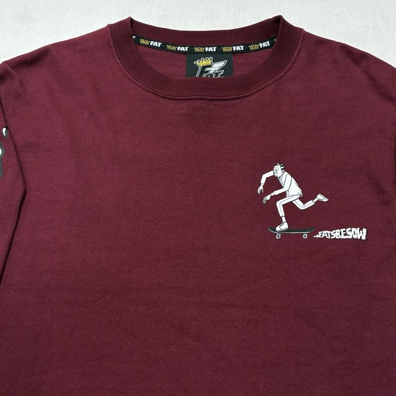 エフエイティー FAT Tシャツ 長袖 ESOW sb トリプルコラボ ヘビーオンス UNCLE SPEED L/S TEE 袖プリント ロンT L ロゴ、文字 X プリント えんじ / ワインレッド / dark red メンズ USED 古着 中古 50135593