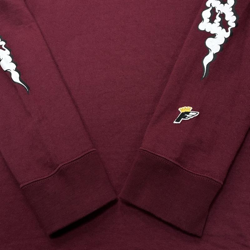 エフエイティー FAT Tシャツ 長袖 ESOW sb トリプルコラボ ヘビーオンス UNCLE SPEED L/S TEE 袖プリント ロンT L ロゴ、文字 X プリント えんじ / ワインレッド / dark red メンズ USED 古着 中古 50135593