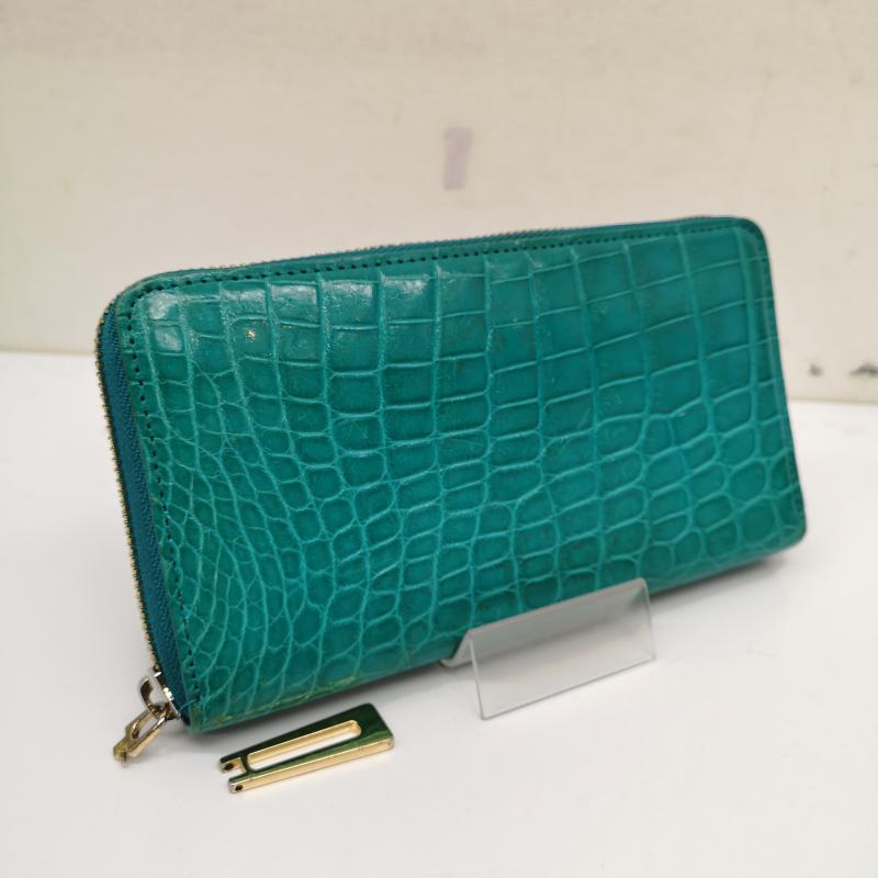 古着 USED 財布 長財布 クロコダイル ヘンローン ターコイズ シャイニング 加工 長財布 ラウンドファスナー - レディース USED 古着 中古 50135639