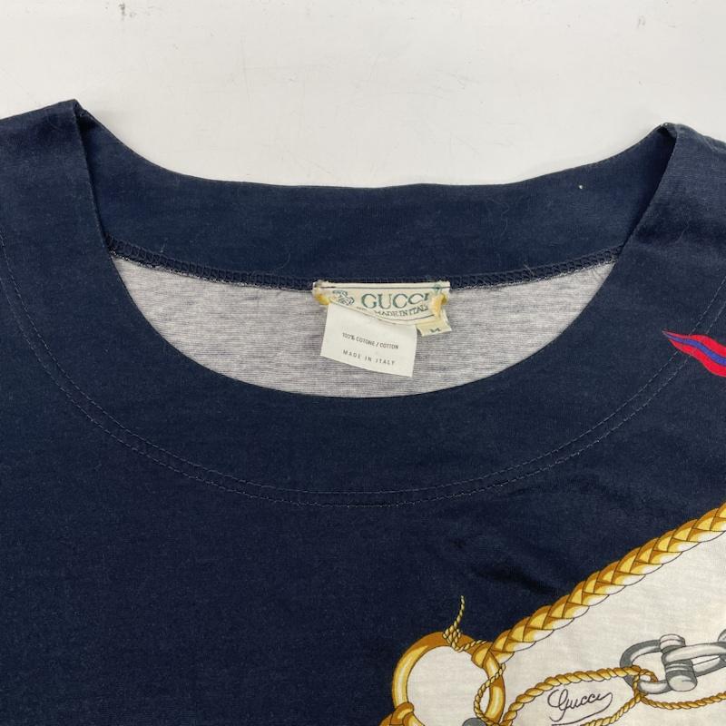 グッチ GUCCI カットソー 半袖 OLD マリン カットソー スカーフ バンダナ イタリア製 ヴィンテージ Ｔシャツ M  X プリント 白 / ホワイト / white X 紺 / ネイビー / navy レディース USED 古着 中古 50135701