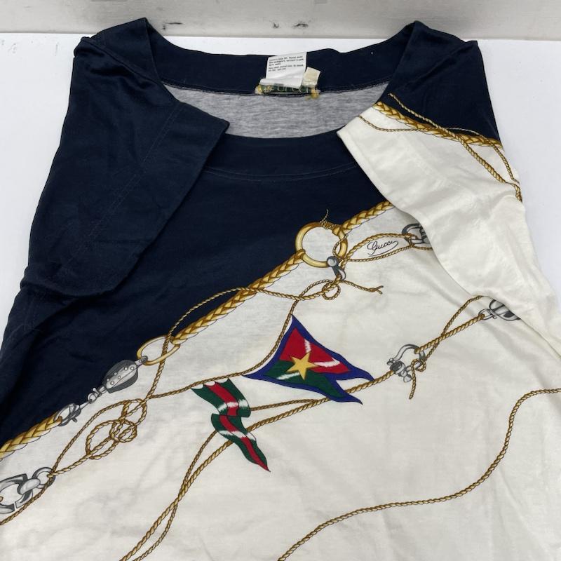 グッチ GUCCI カットソー 半袖 OLD マリン カットソー スカーフ バンダナ イタリア製 ヴィンテージ Ｔシャツ M  X プリント 白 / ホワイト / white X 紺 / ネイビー / navy レディース USED 古着 中古 50135701