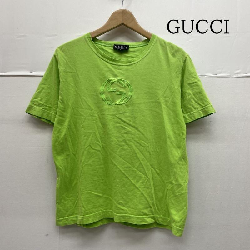 グッチ GUCCI カットソー 半袖 オールド 刺繍入り ビッグロゴ レイブ ボールドカラー Tシャツ カットソー 半袖 M ロゴ、文字 X 刺繍 黄緑 / イエローグリーン / レディース USED 古着 中古 50135702