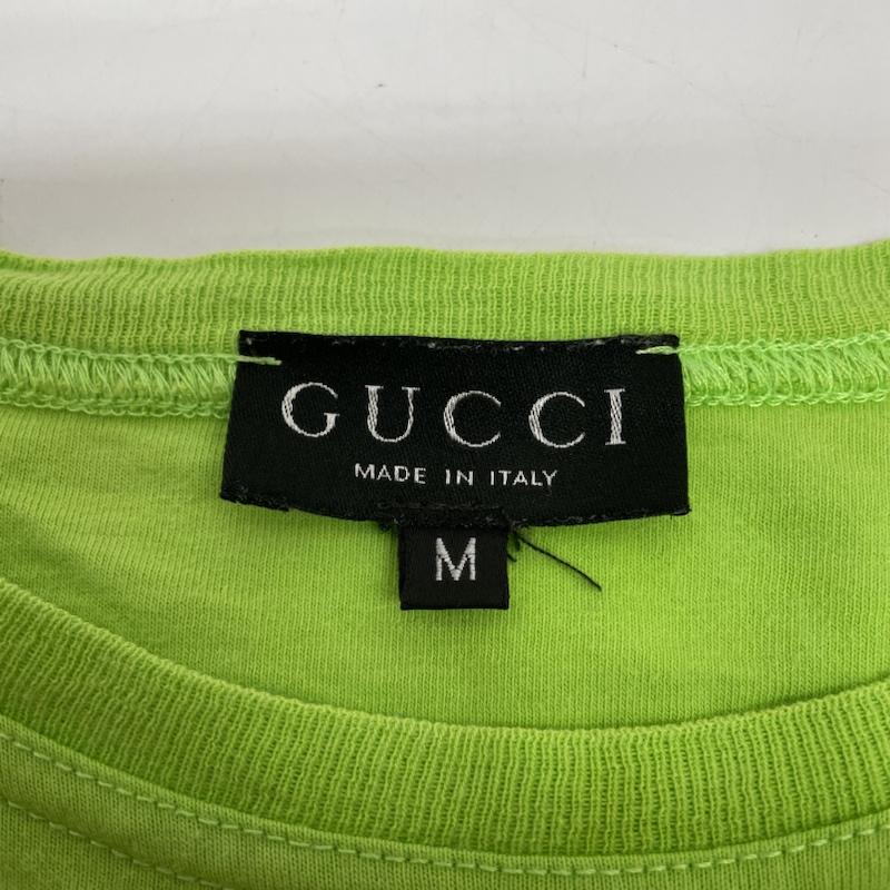 グッチ GUCCI カットソー 半袖 オールド 刺繍入り ビッグロゴ レイブ ボールドカラー Tシャツ カットソー 半袖 M ロゴ、文字 X 刺繍 黄緑 / イエローグリーン / レディース USED 古着 中古 50135702