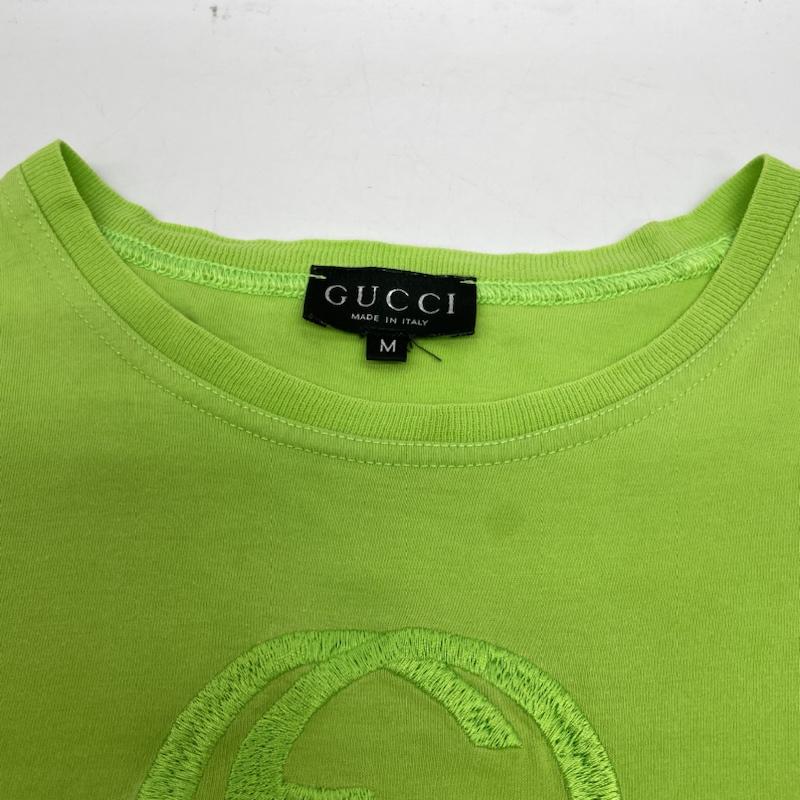 グッチ GUCCI カットソー 半袖 オールド 刺繍入り ビッグロゴ レイブ ボールドカラー Tシャツ カットソー 半袖 M ロゴ、文字 X 刺繍 黄緑 / イエローグリーン / レディース USED 古着 中古 50135702