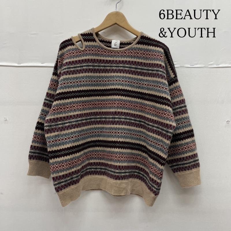 ロク ビューティアンドユース 6BEAUTY&YOUTH ニット、セーター 長袖 FAIRISLE SHOULDER HOLE KNIT カシミヤ混 ドロップ オープンショルダー セーター ニット 8613-199-0063 ボーダー柄 X  マルチカラー / マルチカラー / multicolor レディース USED 古着 中古 50135705
