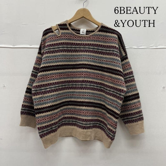 ロク ビューティアンドユース 6BEAUTY&YOUTH ニット、セーター 長袖 FAIRISLE SHOULDER HOLE KNIT カシミヤ混 ドロップ オープンショルダー セーター ニット 8613-199-0063 ボーダー柄 X  マルチカラー / マルチカラー / multicolor レディース USED 古着 中古 50135705