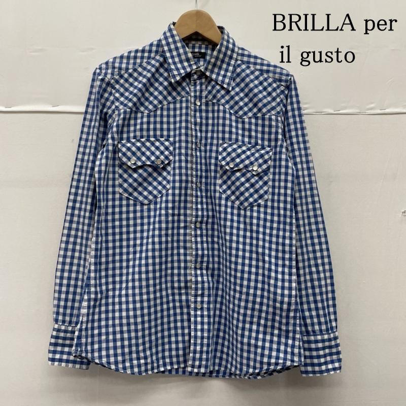 ブリッラ ペル イルグースト BRILLA per il gusto シャツ、ブラウス 長袖 ギンガムチェック ウエスタン シャツ 長袖 スナップボタン 胸ポケット レギュラーカラー S チェック 青 / ブルー / blue X 白 / ホワイト / white メンズ USED 古着 中古 50135714