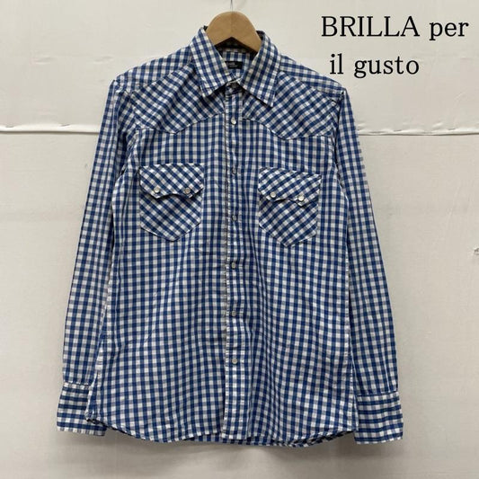 ブリッラ ペル イルグースト BRILLA per il gusto シャツ、ブラウス 長袖 ギンガムチェック ウエスタン シャツ 長袖 スナップボタン 胸ポケット レギュラーカラー S チェック 青 / ブルー / blue X 白 / ホワイト / white メンズ USED 古着 中古 50135714