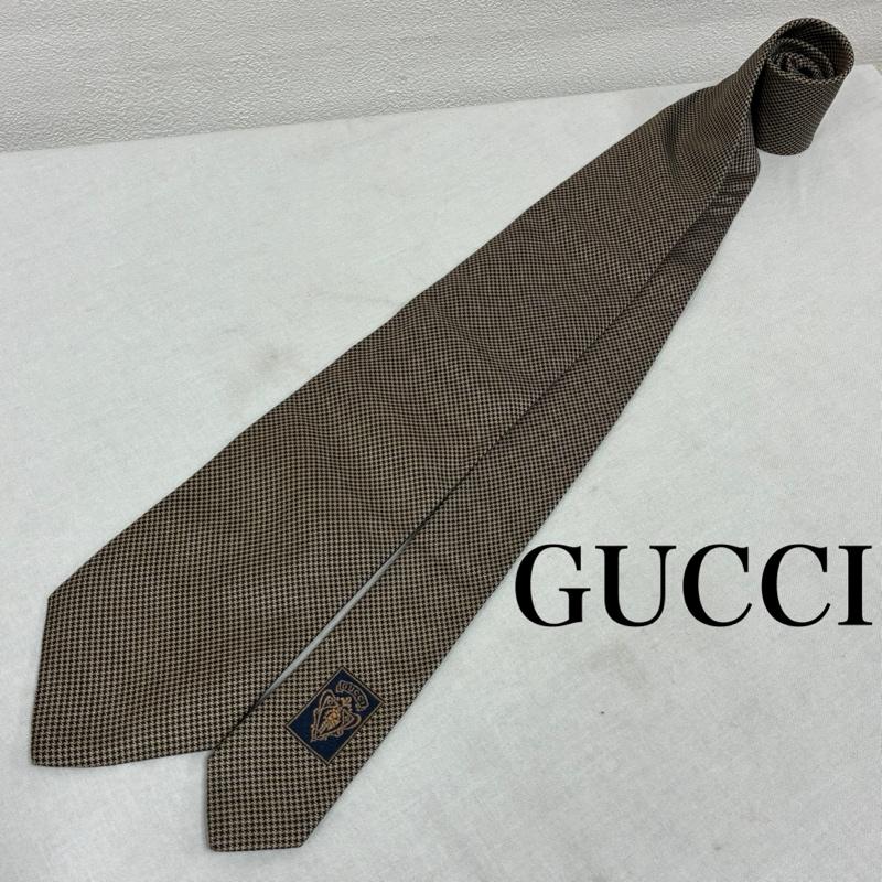 グッチ GUCCI ネクタイ ネクタイ イタリア製 シルク ネクタイ チェック 裏GG柄 - チェック ベージュ / ベージュ / beige X 黒 / ブラック / black メンズ USED 古着 中古 50135809