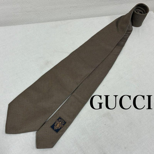 グッチ GUCCI ネクタイ ネクタイ イタリア製 シルク ネクタイ チェック 裏GG柄 - チェック ベージュ / ベージュ / beige X 黒 / ブラック / black メンズ USED 古着 中古 50135809