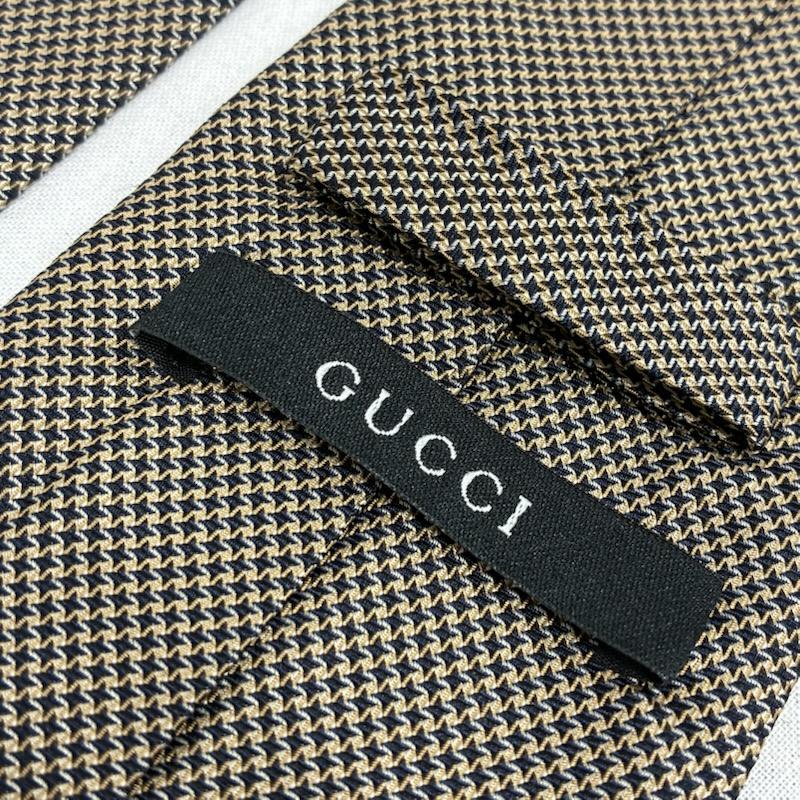 グッチ GUCCI ネクタイ ネクタイ イタリア製 シルク ネクタイ チェック 裏GG柄 - チェック ベージュ / ベージュ / beige X 黒 / ブラック / black メンズ USED 古着 中古 50135809