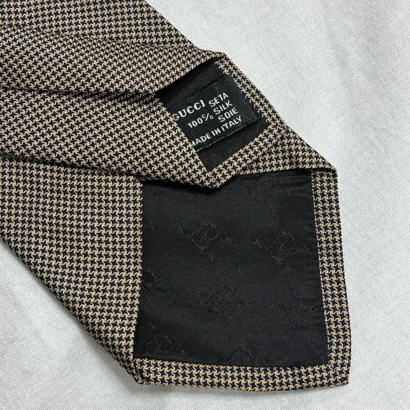 グッチ GUCCI ネクタイ ネクタイ イタリア製 シルク ネクタイ チェック 裏GG柄 - チェック ベージュ / ベージュ / beige X 黒 / ブラック / black メンズ USED 古着 中古 50135809