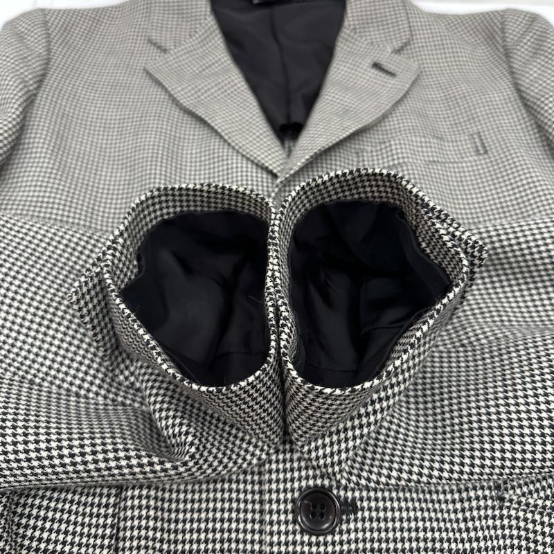 ブラックコムデギャルソン BLACK COMME des GARCONS コート コート一般 10AW 千鳥格子 3B ロング ウール テーラード ジャケット 1F-J017 M 白 / ホワイト / white X 黒 / ブラック / black メンズ USED 古着 中古 50135858