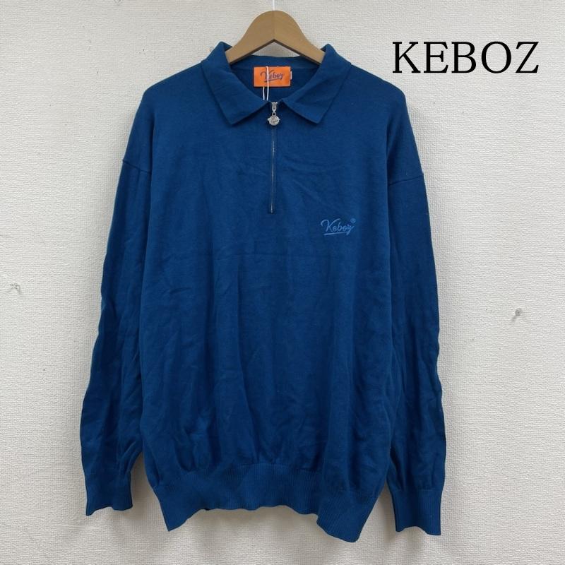 ケボズ KEBOZ ニット、セーター 長袖 EFG SWEAT POLO ハーフジップ スウェット 長袖 ニット ロゴ 刺繍 ワンポイント M ロゴ、文字 X 刺繍 青 / ブルー / blue メンズ USED 古着 中古 50135892