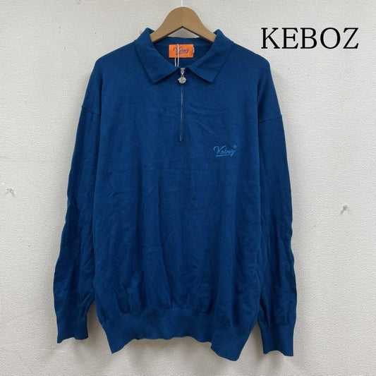 ケボズ KEBOZ ニット、セーター 長袖 EFG SWEAT POLO ハーフジップ スウェット 長袖 ニット ロゴ 刺繍 ワンポイント M ロゴ、文字 X 刺繍 青 / ブルー / blue メンズ USED 古着 中古 50135892