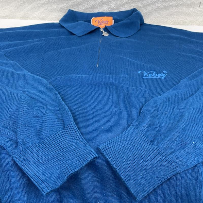 ケボズ KEBOZ ニット、セーター 長袖 EFG SWEAT POLO ハーフジップ スウェット 長袖 ニット ロゴ 刺繍 ワンポイント M ロゴ、文字 X 刺繍 青 / ブルー / blue メンズ USED 古着 中古 50135892