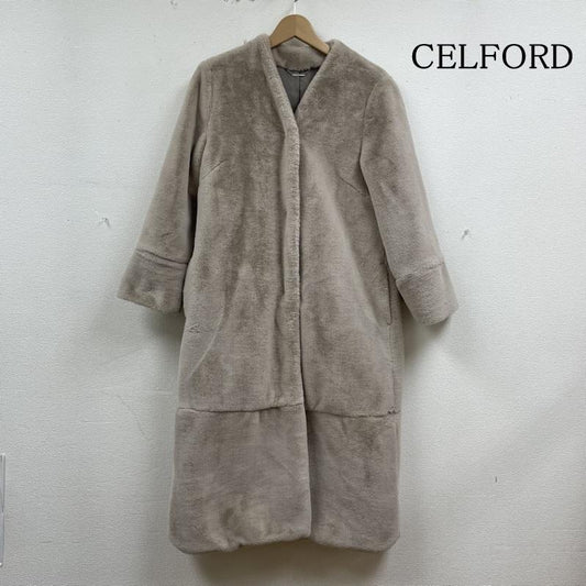 セルフォード CELFORD コート コート一般 ロング コート フェイク ファー 防寒 スナップボタン ノーカラー CWFC185008 38 無地 ベージュ / ベージュ / beige X 桃 / ピンク / pink レディース USED 古着 中古 50135931