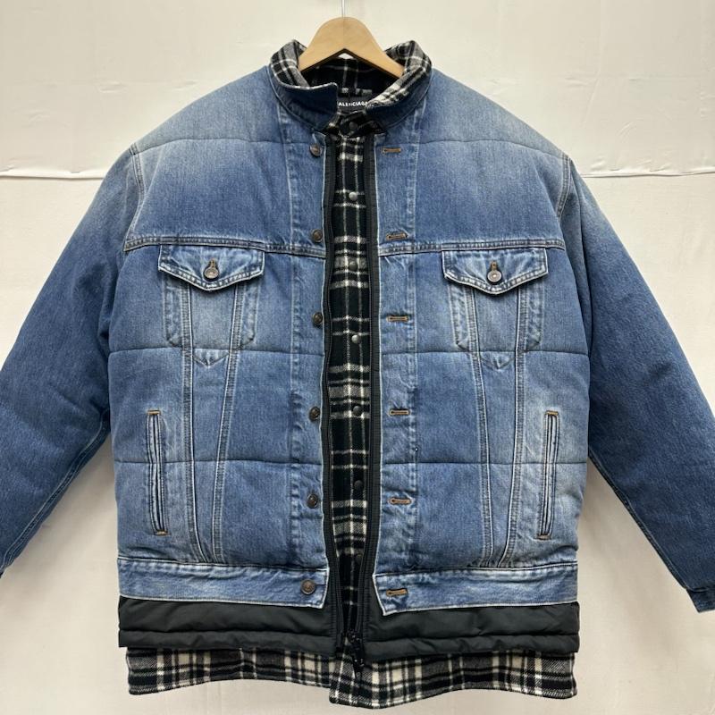 バレンシアガ BALENCIAGA ジャケット、上着 ジャンパー、ブルゾン 18AW レイヤード オーバーサイズ パファ デニム ジャケット 543028 TXE08 46 インディゴ / インディゴ / Indigo X 黒 / ブラック / black メンズ USED 古着 中古 50136043