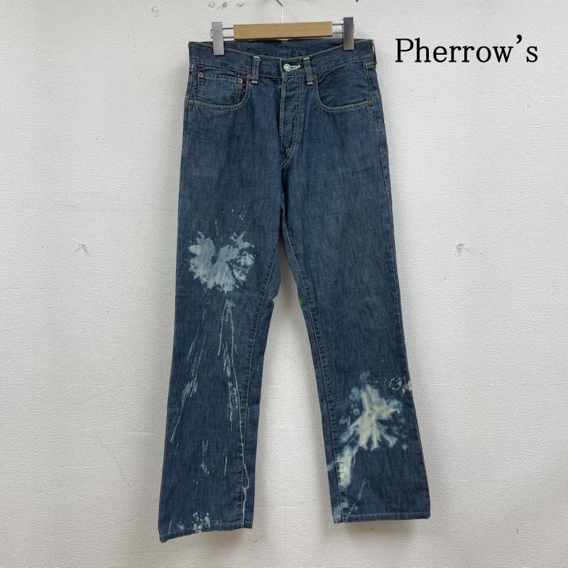 フェローズ Pherrow s パンツ デニム、ジーンズ デニム ジーパン ジーンズ ストレート ボタンフライ ペンキ加工 ペイント ダメージ クラッシュ 30インチ プリント X  X ダメージ加工 インディゴ / インディゴ / Indigo メンズ USED 古着 中古 50136161