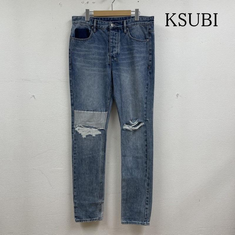 スビ KSUBI パンツ デニム、ジーンズ Chich Retrograde Trashed パッチワーク デニム ジーンズ ボタンフライ ジーパン 無地 X ダメージ加工 インディゴ / インディゴ / Indigo メンズ USED 古着 中古 50136162